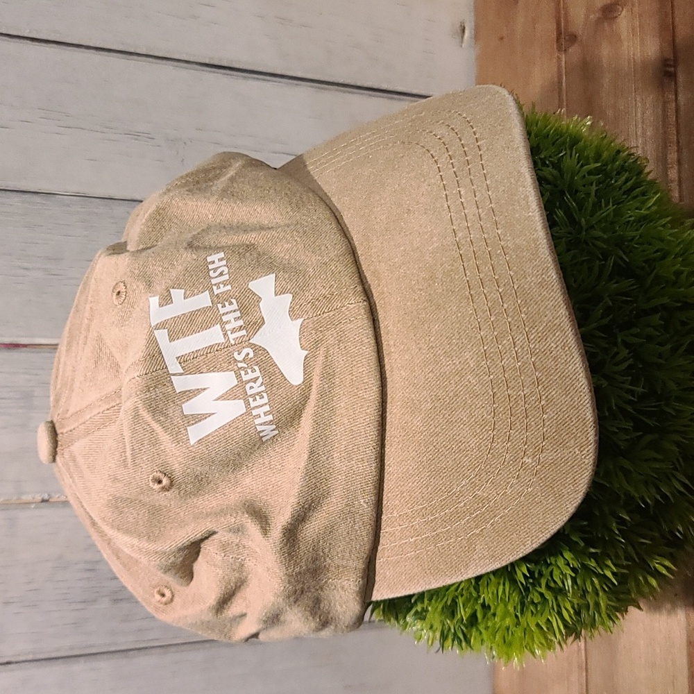WTF fishing hat ball cap "Where's The Fish" NWT adjustable buckle strap